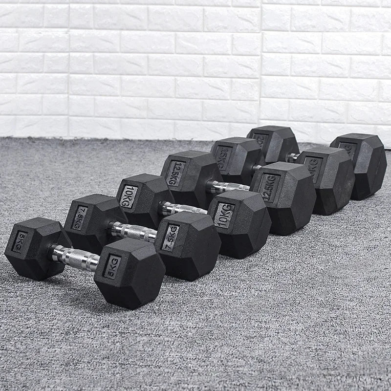 Hexagonal Fixed Rubber Dumbbells