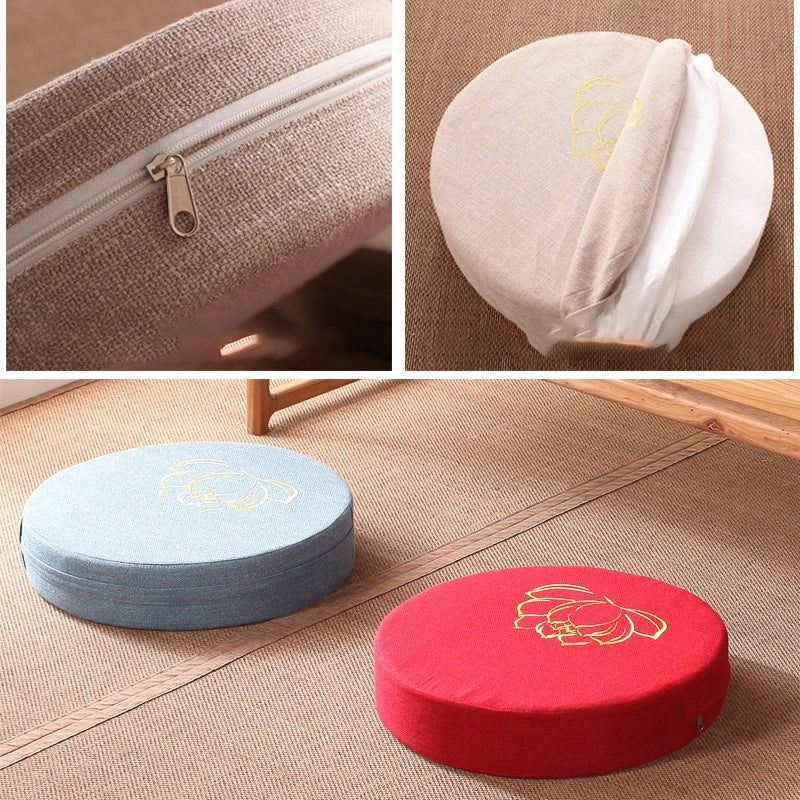 Round Linen Meditation Cushion