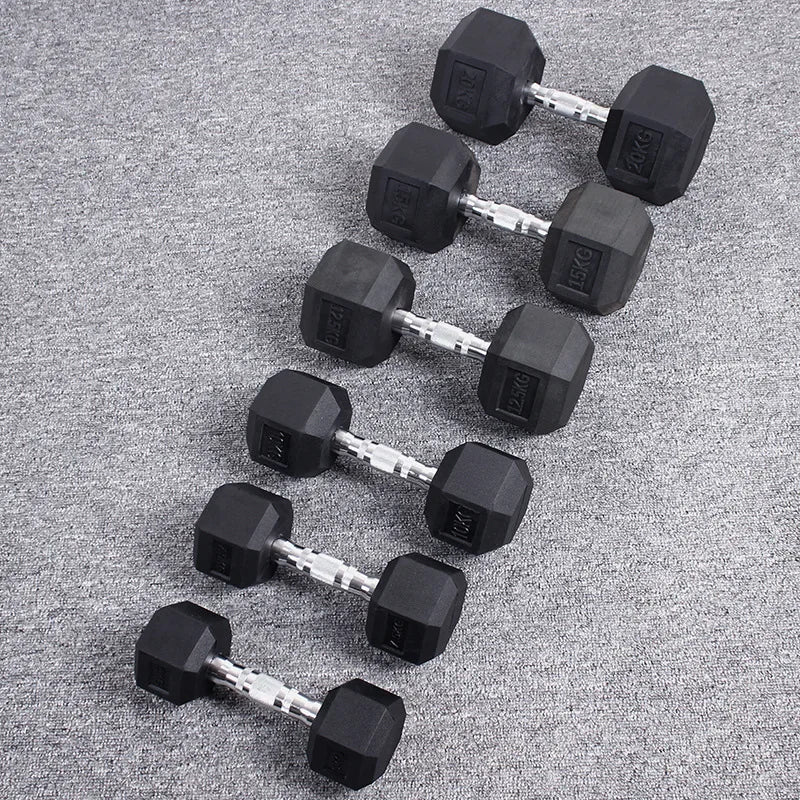 Hexagonal Fixed Rubber Dumbbells