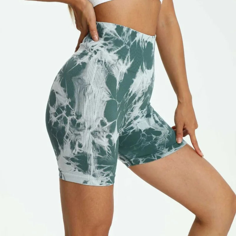 Tie-Dye High-Waist Yoga Shorts