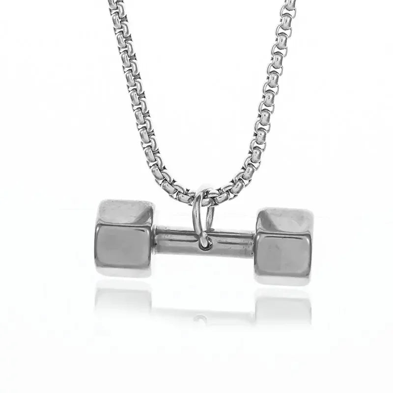 Titanium Steel Dumbbell Pendant Necklace
