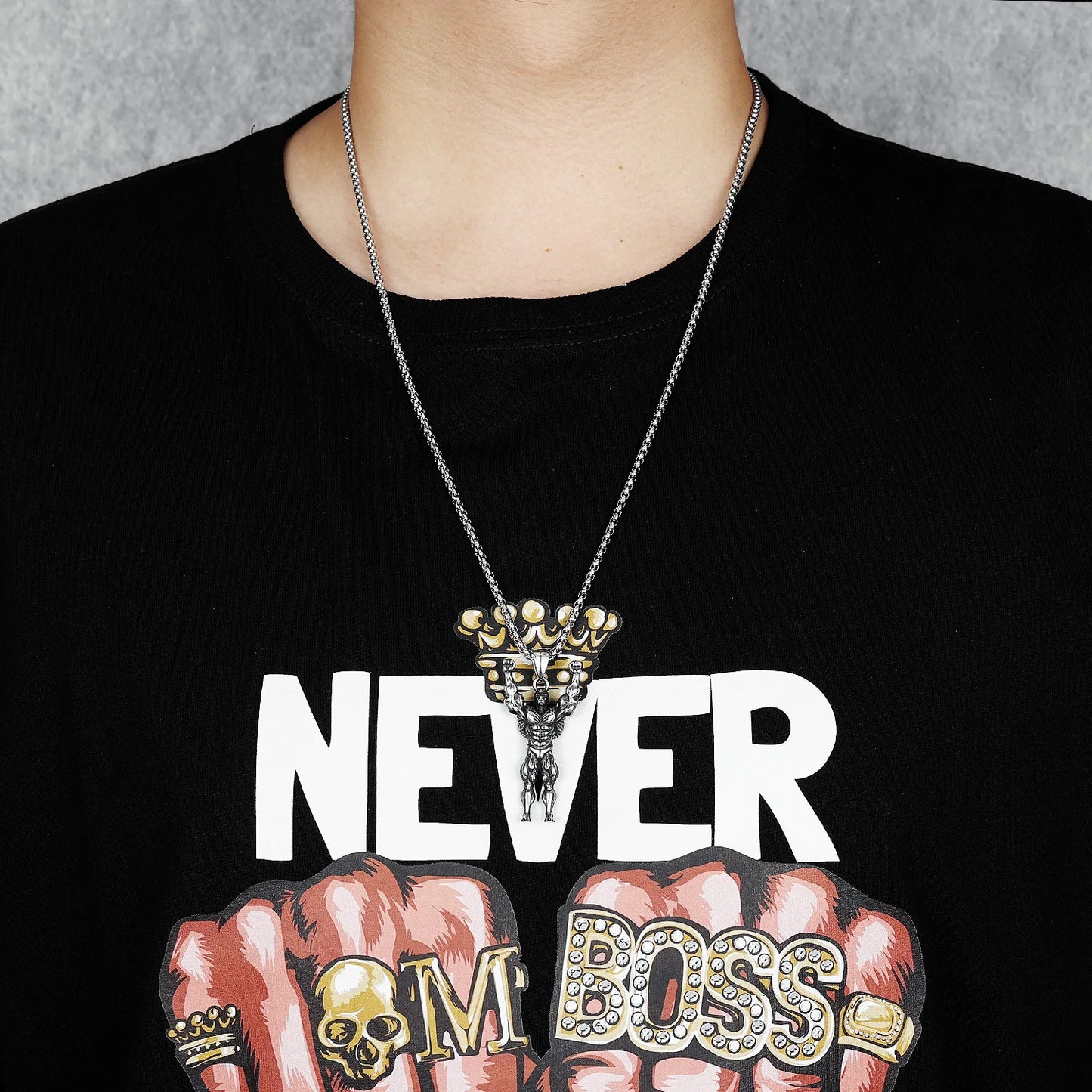 Stainless Steel Bodybuilding Pendant Necklace
