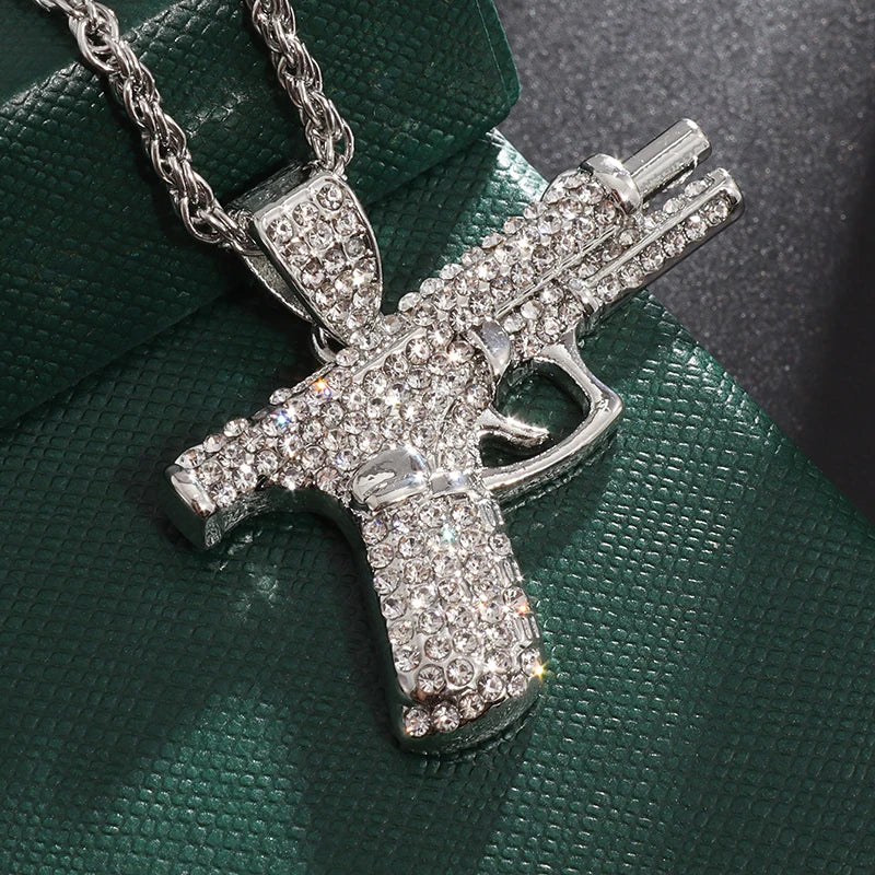 Hip Hop Zircon Pistol Pendant Necklace