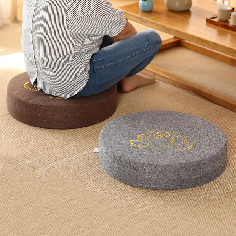 Round Linen Meditation Cushion