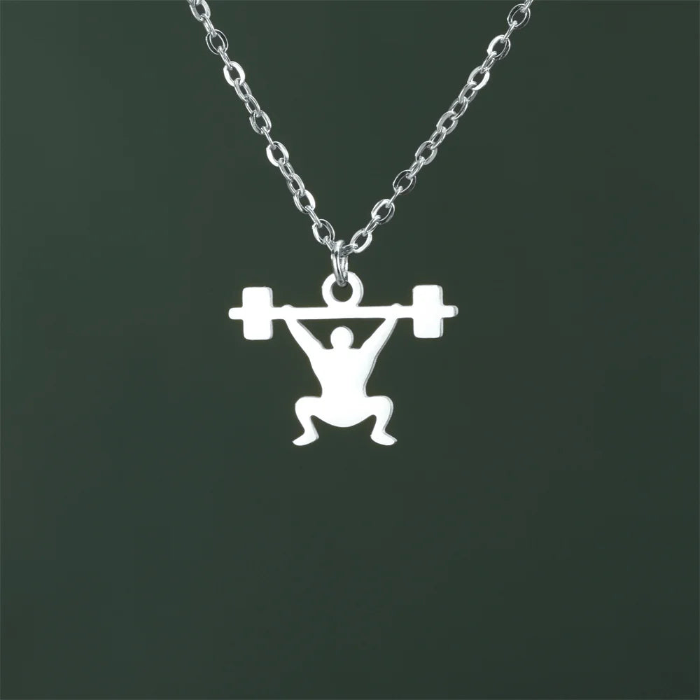 Weightlifting Man Barbell Necklace
