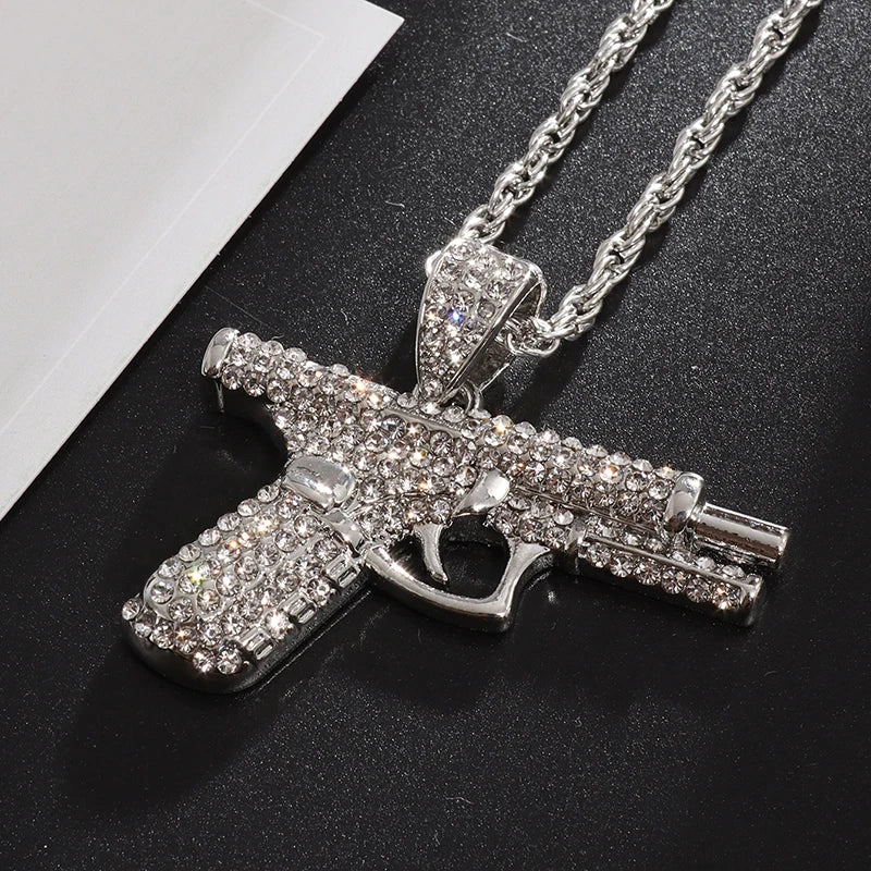 Hip Hop Zircon Pistol Pendant Necklace
