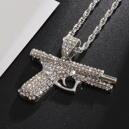 Hip Hop Zircon Pistol Pendant Necklace