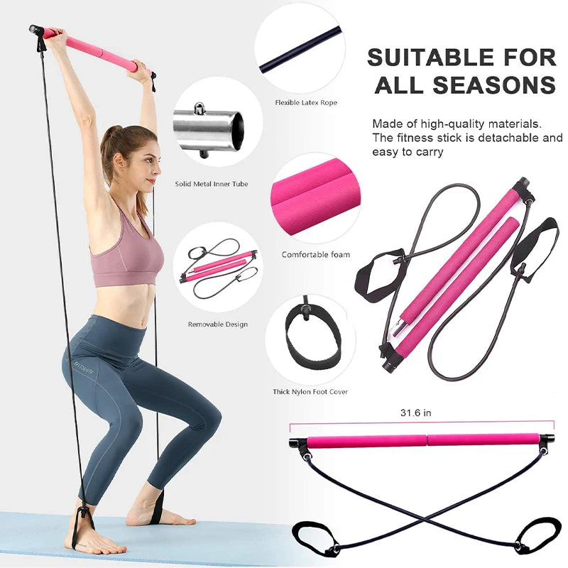 Portable Pilates Bar with Resistance Bands
