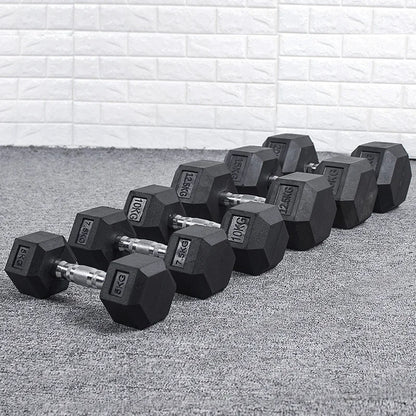 Hexagonal Fixed Rubber Dumbbells