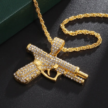 Hip Hop Zircon Pistol Pendant Necklace