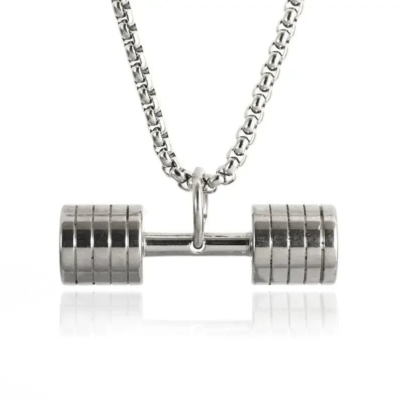 Titanium Steel Dumbbell Pendant Necklace