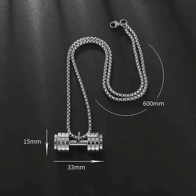 Titanium Steel Dumbbell Pendant Necklace