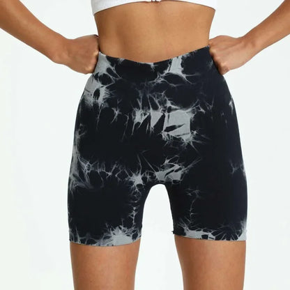 Tie-Dye High-Waist Yoga Shorts