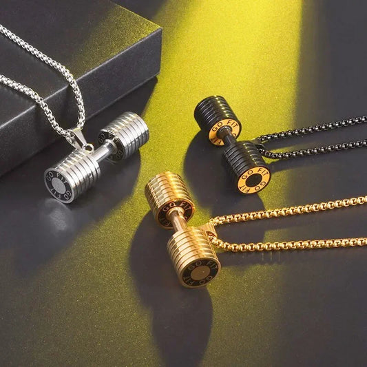 Titanium Steel Dumbbell Pendant Necklace