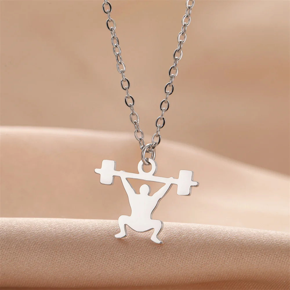 Weightlifting Man Barbell Necklace