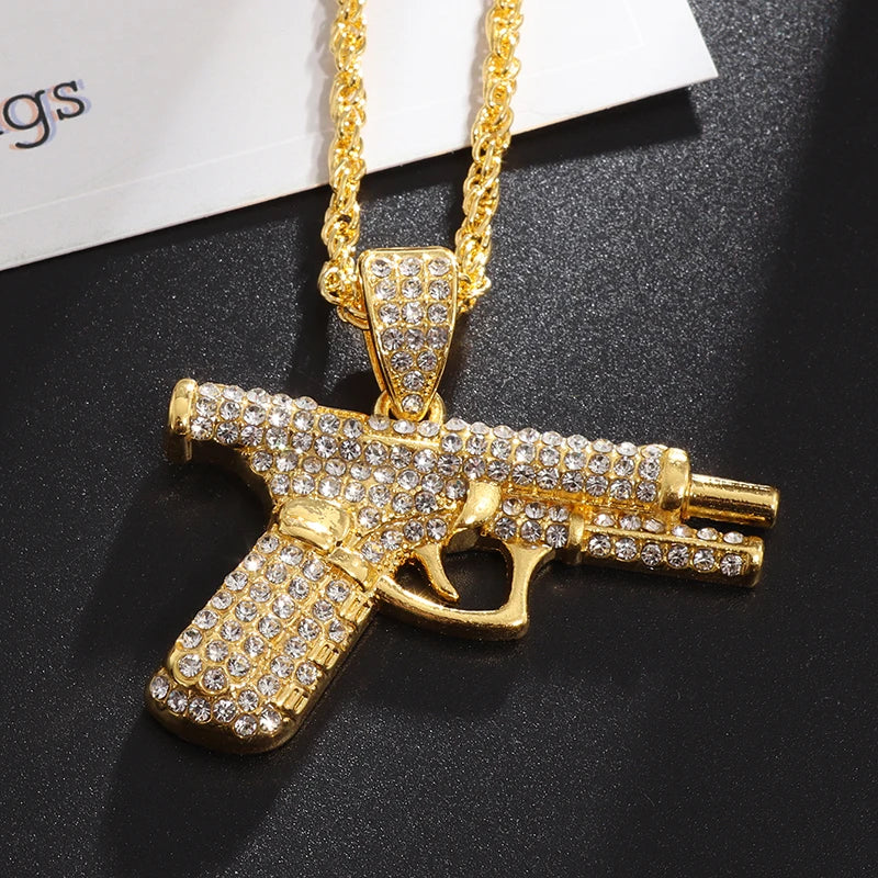 Hip Hop Zircon Pistol Pendant Necklace
