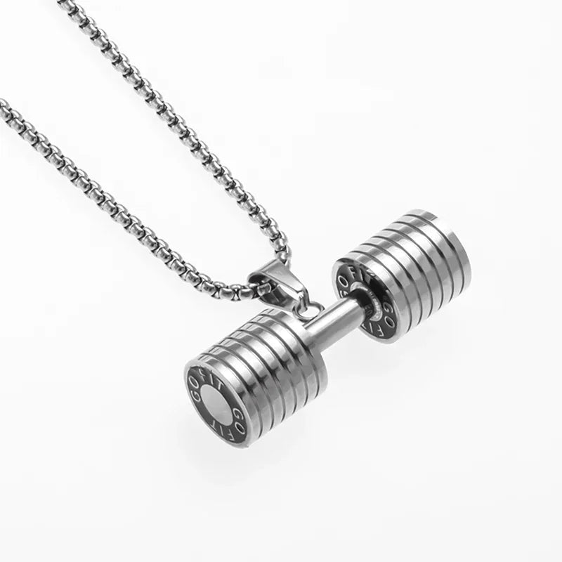 Titanium Steel Dumbbell Pendant Necklace