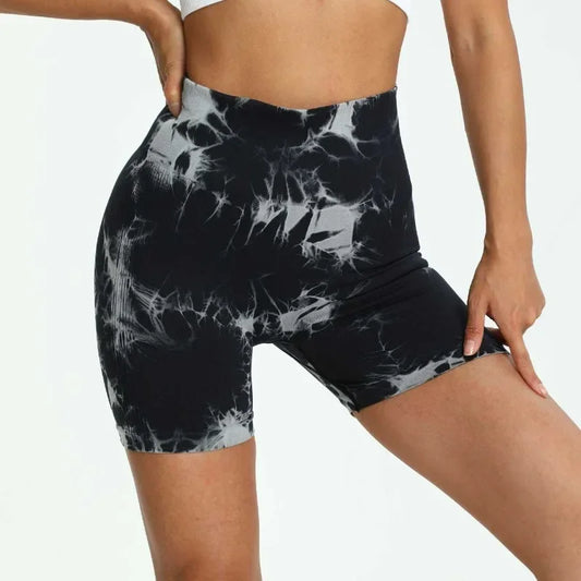 Tie-Dye High-Waist Yoga Shorts