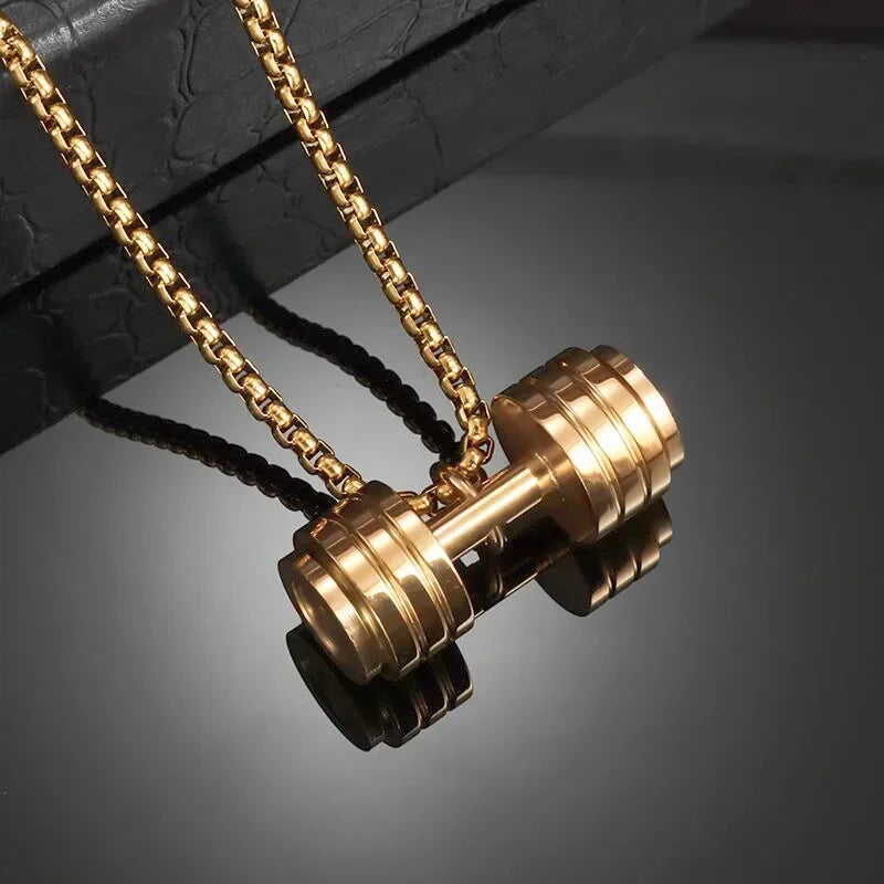 Titanium Steel Dumbbell Pendant Necklace