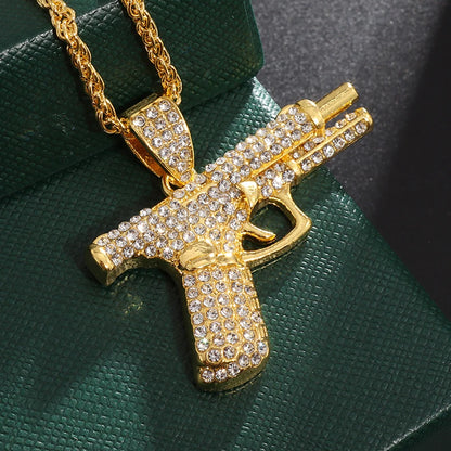 Hip Hop Zircon Pistol Pendant Necklace
