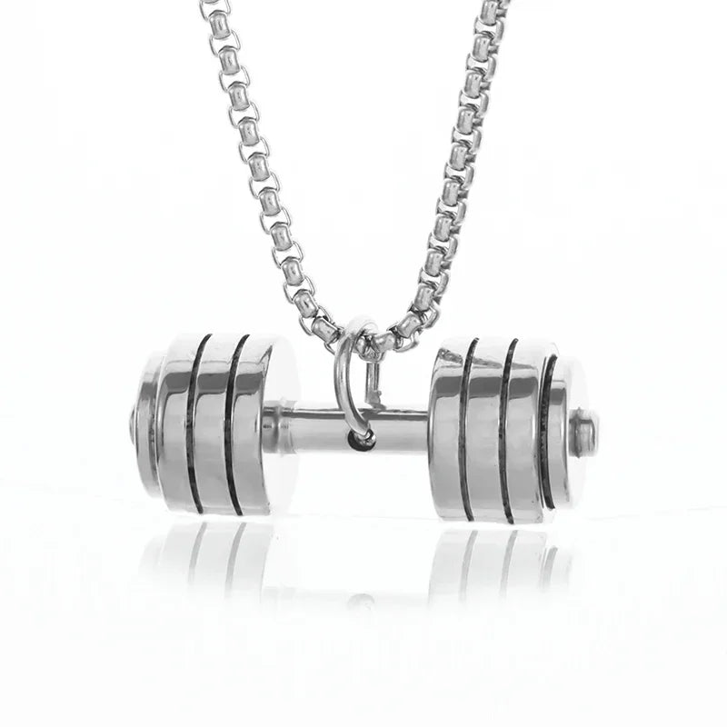 Titanium Steel Dumbbell Pendant Necklace