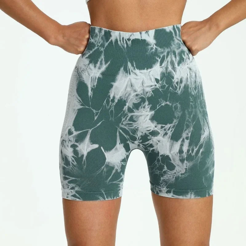 Tie-Dye High-Waist Yoga Shorts
