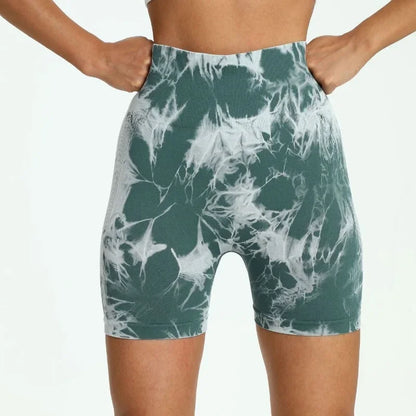 Tie-Dye High-Waist Yoga Shorts