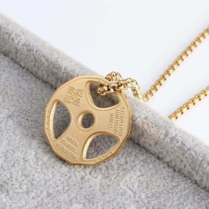 Titanium Steel Dumbbell Pendant Necklace