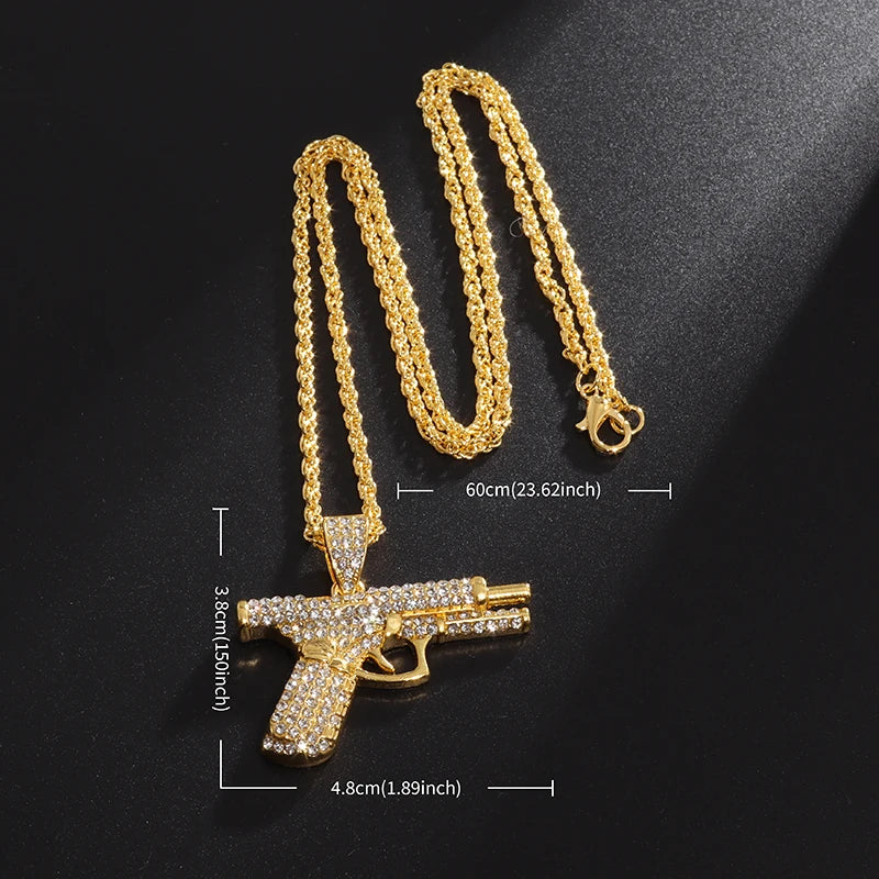 Hip Hop Zircon Pistol Pendant Necklace