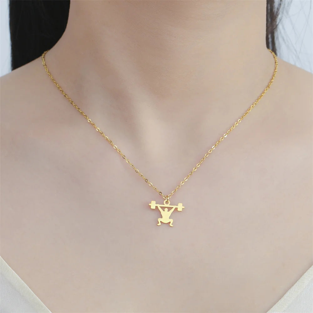Weightlifting Man Barbell Necklace